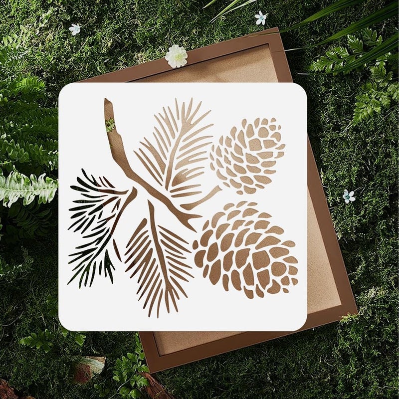 DOODLREAM Pine Cone Stencil for Painting on Wall 11.8 x 11.8 Inch Reusable Plastic Craft Stencil for Painting on Wood Fabric Furniture, DIY Home Decor Stencils - Image 4
